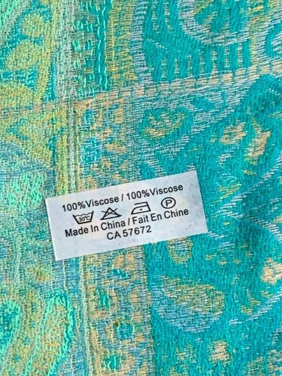 Pashmina Wrap Shawl Scarf Blue Green Paisley Fashion Scarf Reversible - Picture 7 of 7